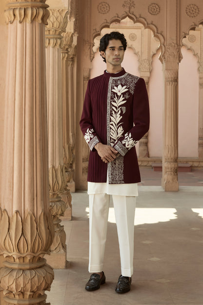 Raas Gati Rekha maroon Indo-Western wedding | Bhavya Bhasin Couture