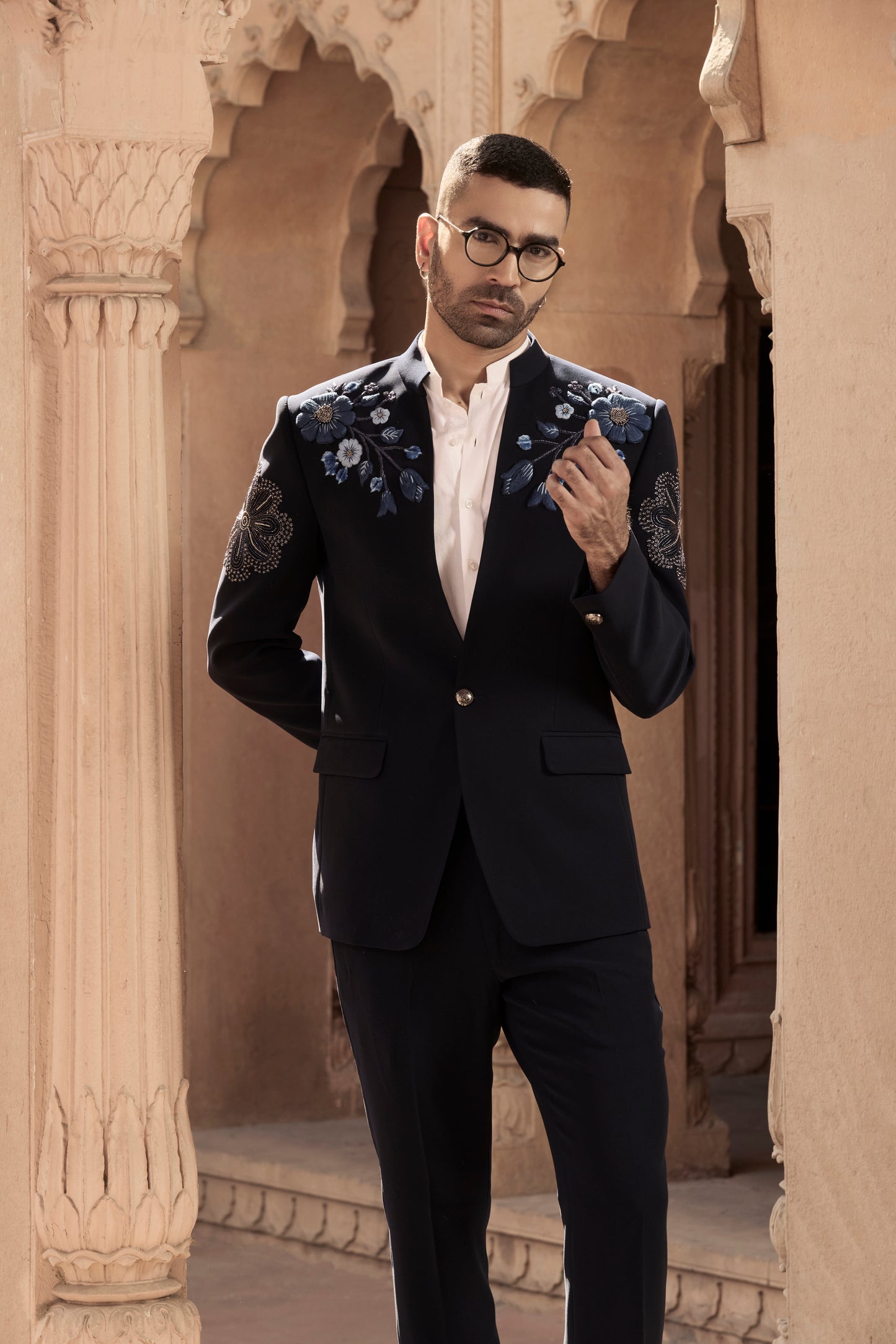 Raas Neel Kamal Veer navy bandhgala Indian formal | Bhavya Bhasin Couture