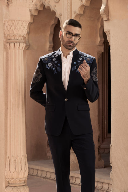 Raas Neel Kamal Veer navy bandhgala Indian formal | Bhavya Bhasin Couture