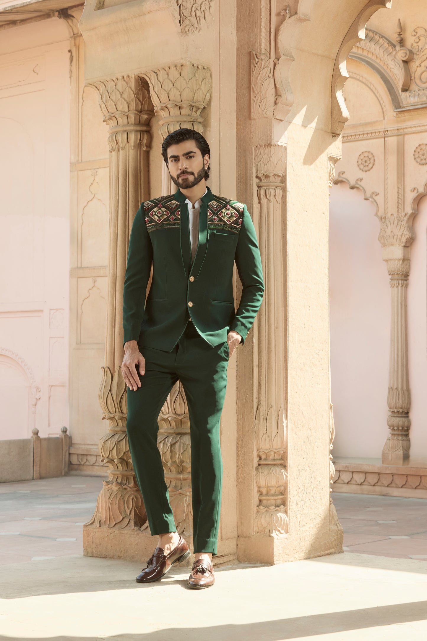 Raas “Hari Rang Manthan” Green Bandhgala