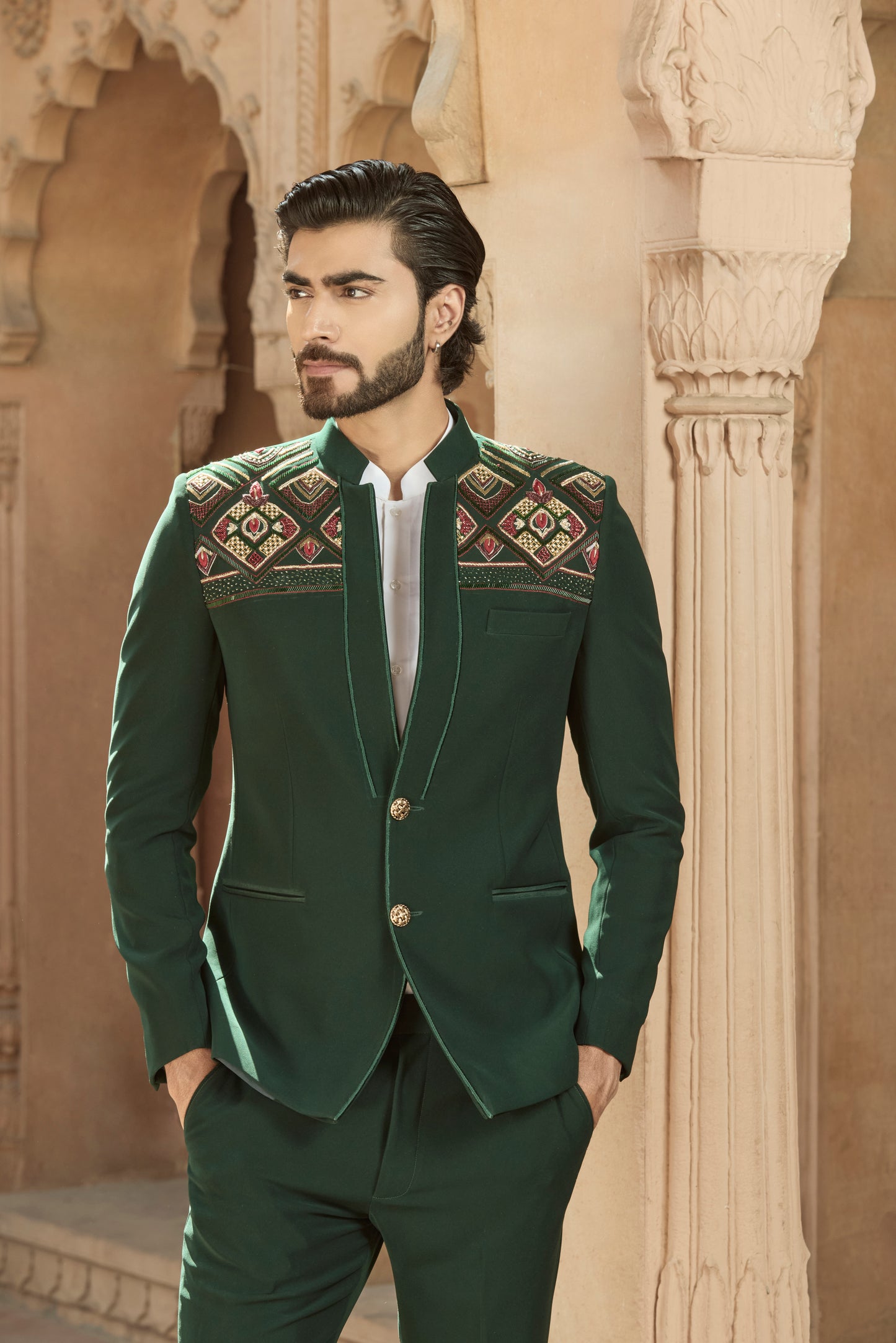 Raas “Hari Rang Manthan” Green Bandhgala