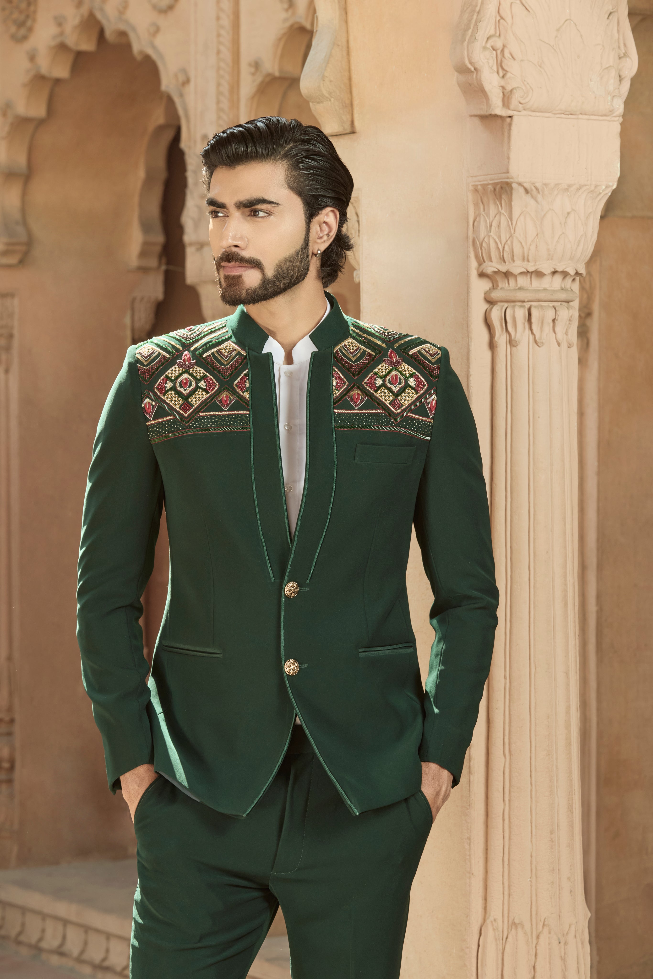 Raas “Hari Rang Manthan” Green Bandhgala