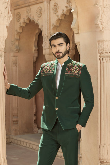 Raas “Hari Rang Manthan” Green Bandhgala