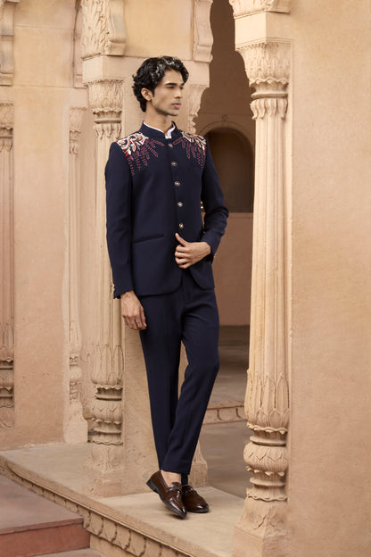 Raas Neel Tarang Raag navy bandhgala Indian formal | Bhavya Bhasin Couture