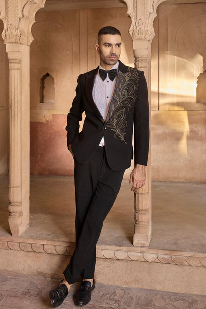 Raas Mayur Leela pearl tuxedo luxury | Bhavya Bhasin Couture