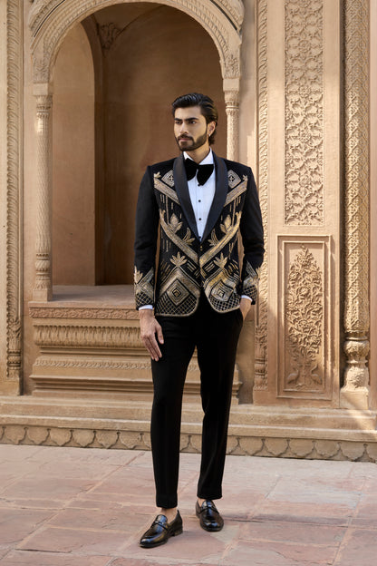 Raas Raj Natraj black velvet tuxedo | Bhavya Bhasin Couture