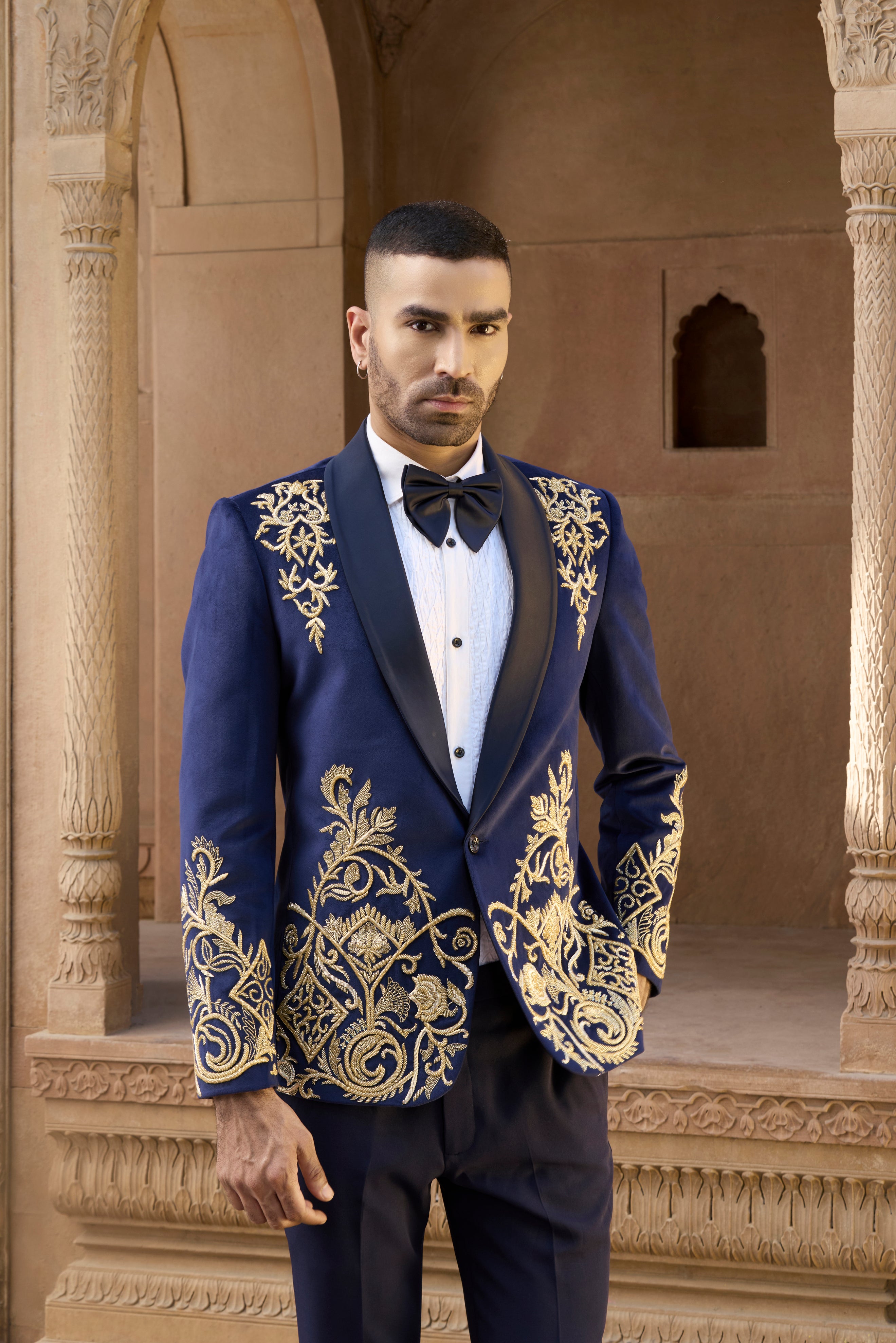 Raas “Neel Kanak Veer” Blue Velvet Tuxedo