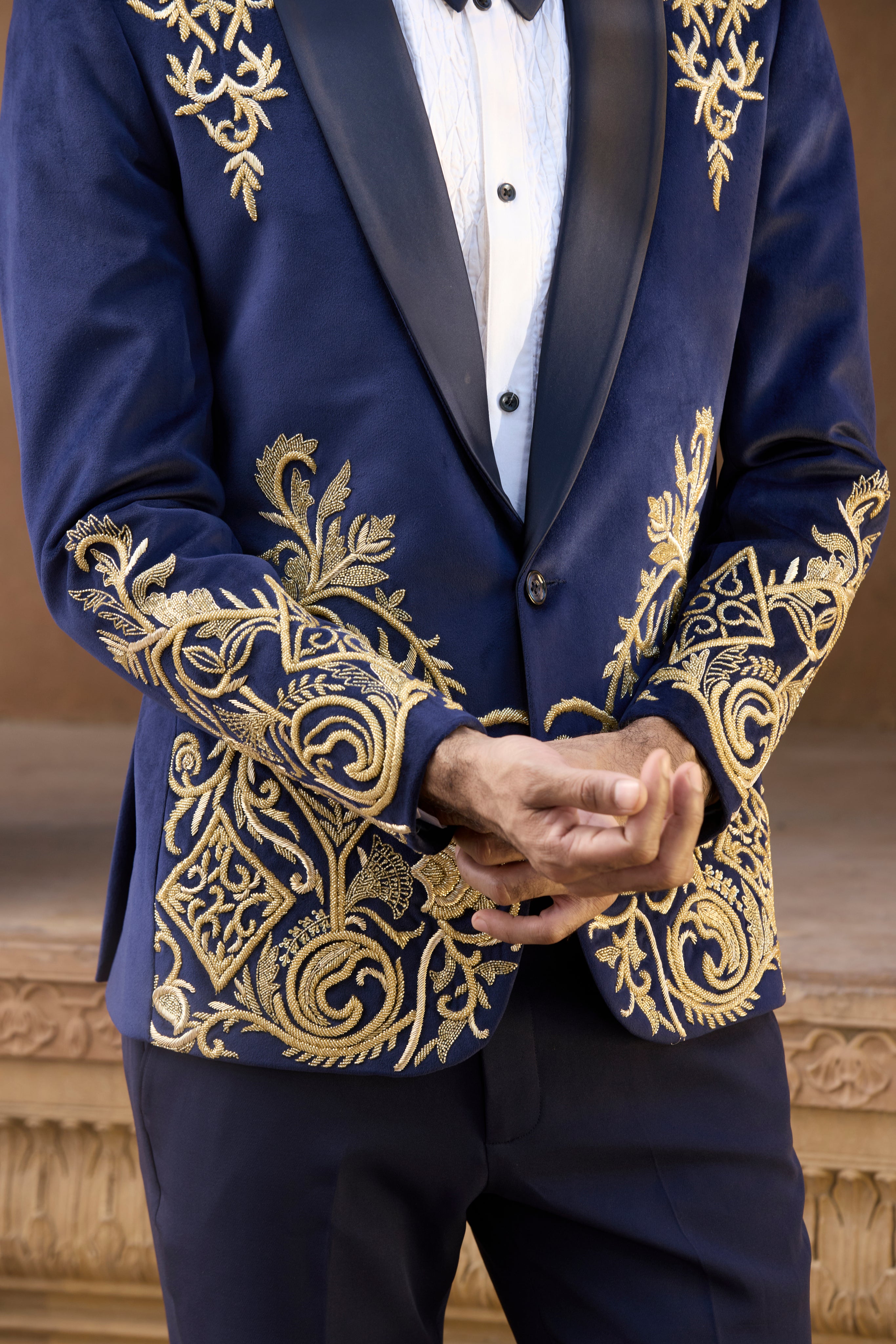 Raas “Neel Kanak Veer” Blue Velvet Tuxedo