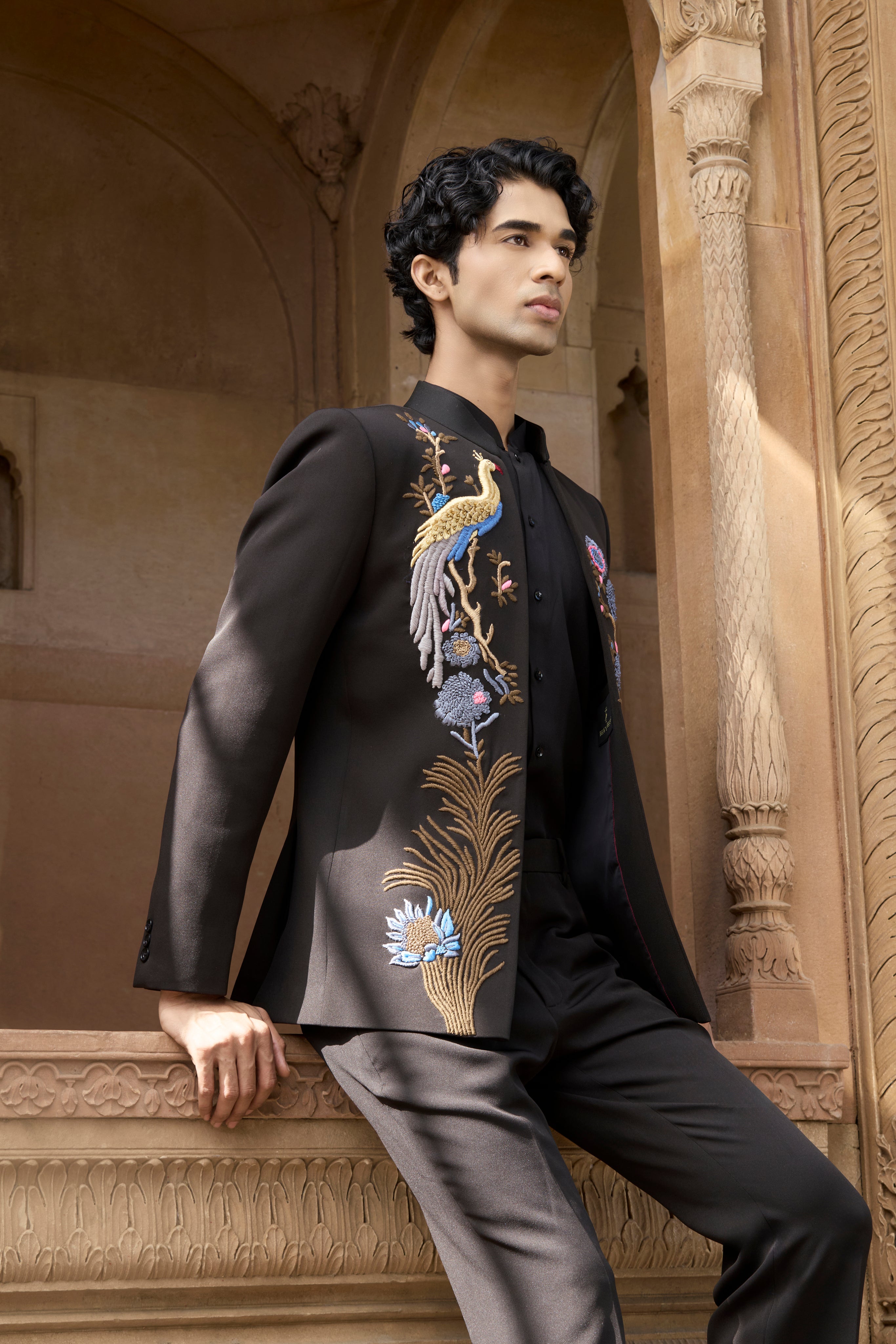 Raas “Mayur Saaz” Black Open Bandhgala