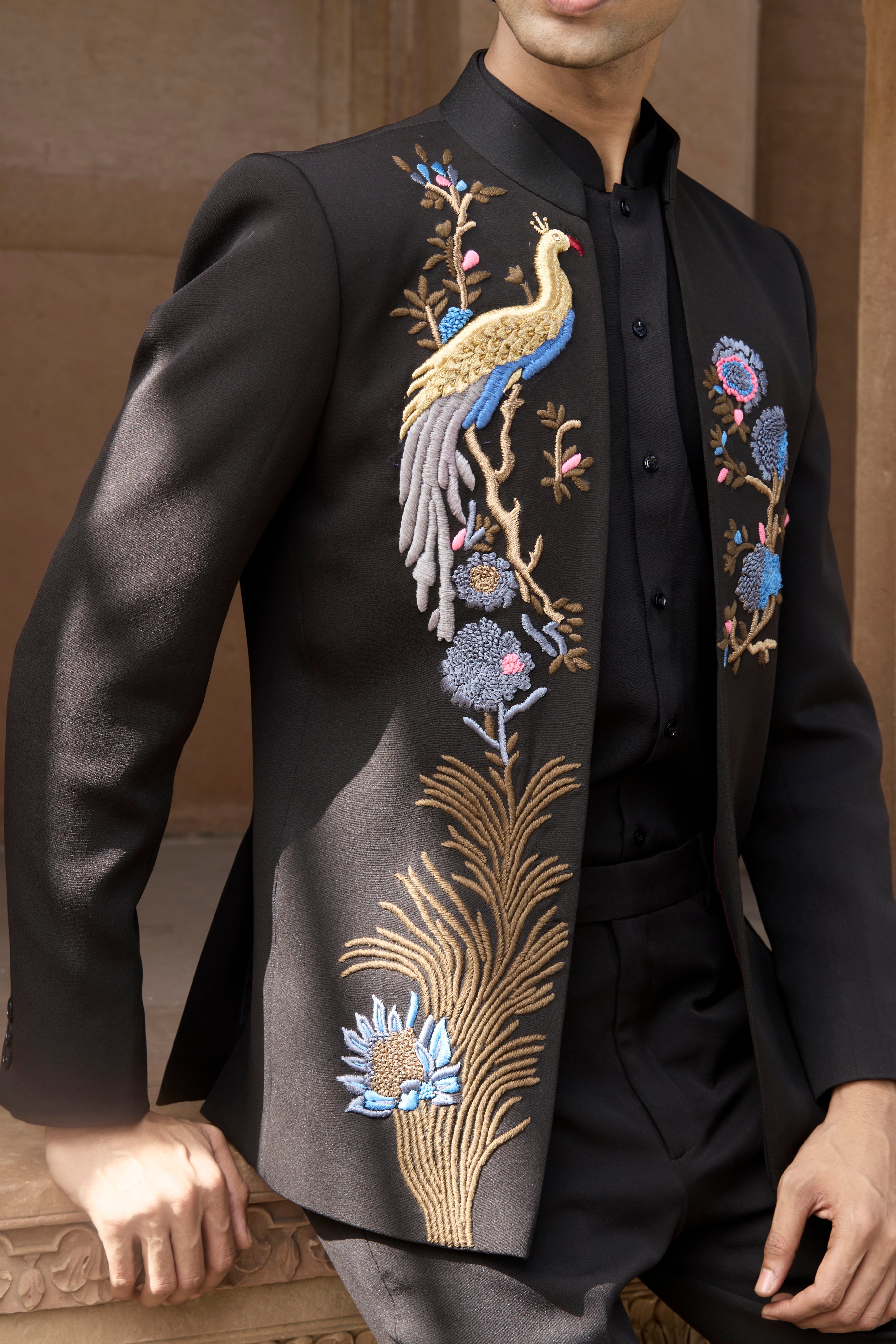 Raas “Mayur Saaz” Black Open Bandhgala