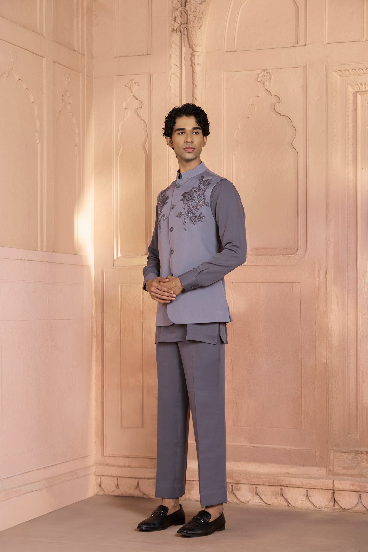 Raas ShyamDhara Pushp black kurta jacket set | Bhavya Bhasin Couture