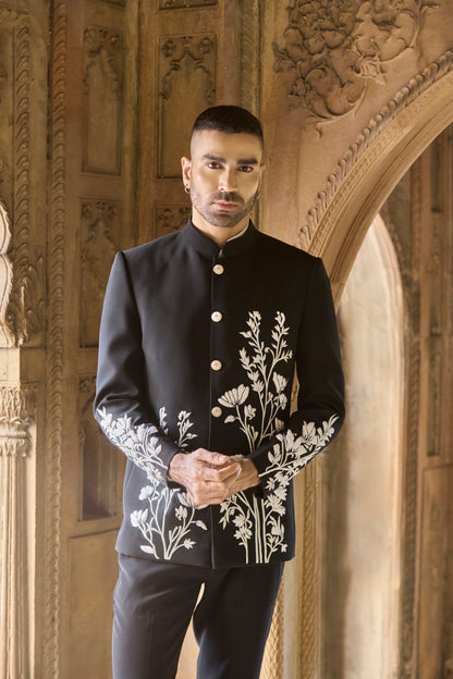 Raas “Shvet Vistaar” Ivory-on-Black Bandhgala