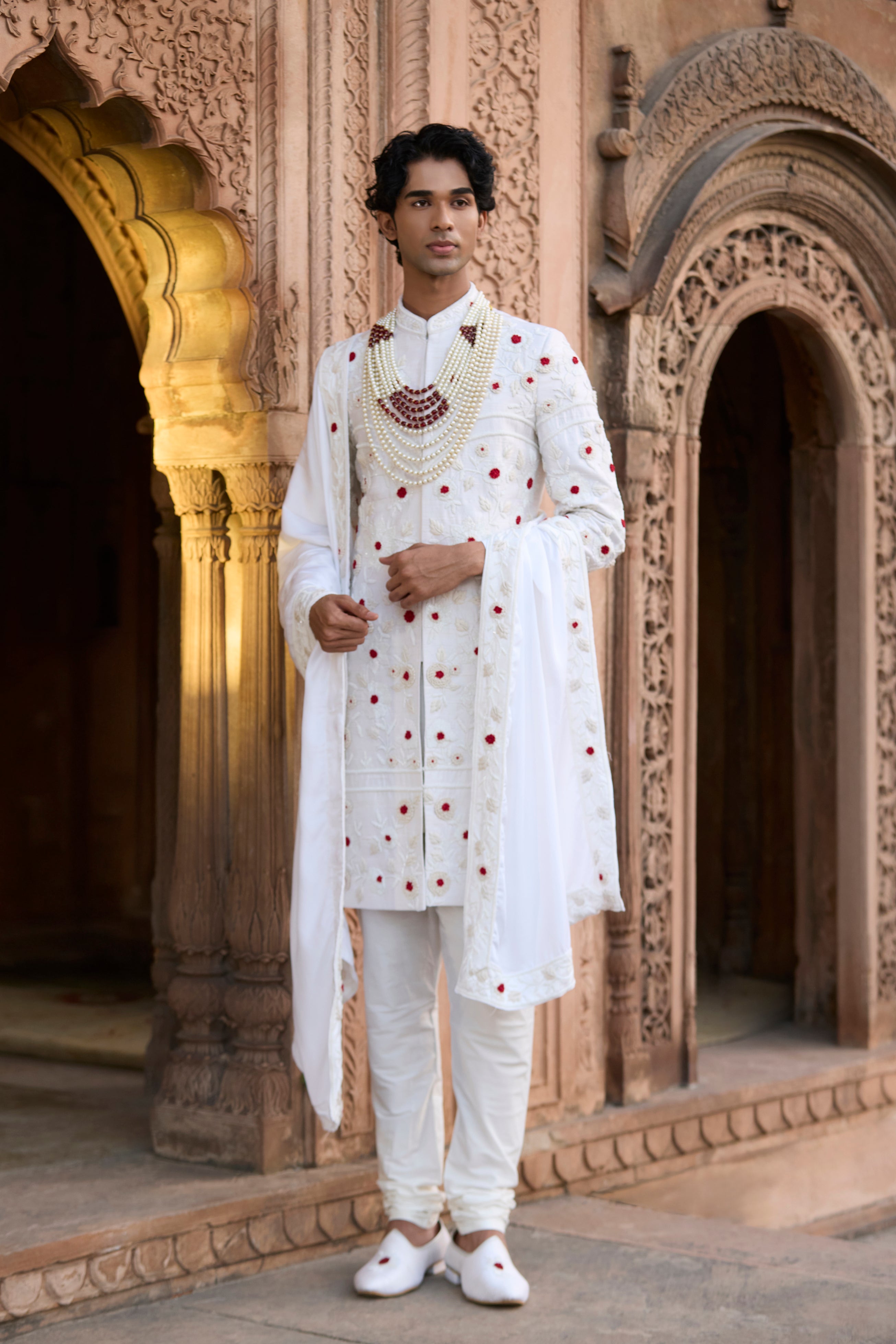 Raas “Shwet Raag” Ivory Raw Silk Sherwani