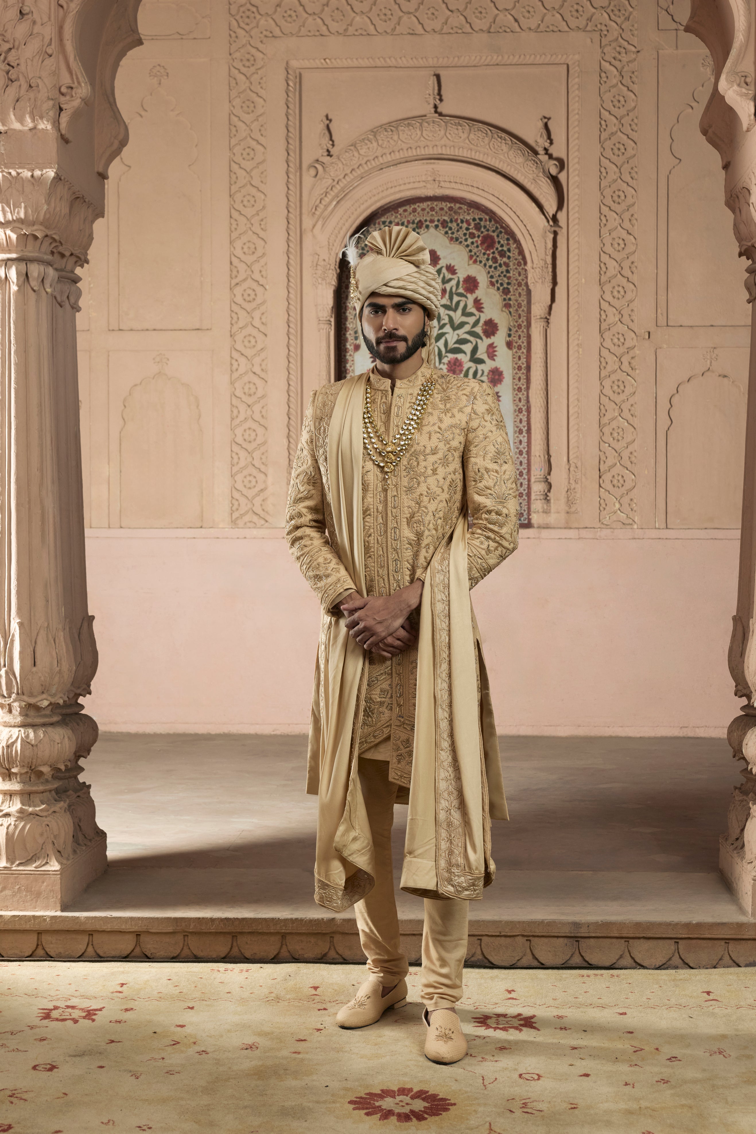Raas “Svarna Leher” Gold 3D Sherwani