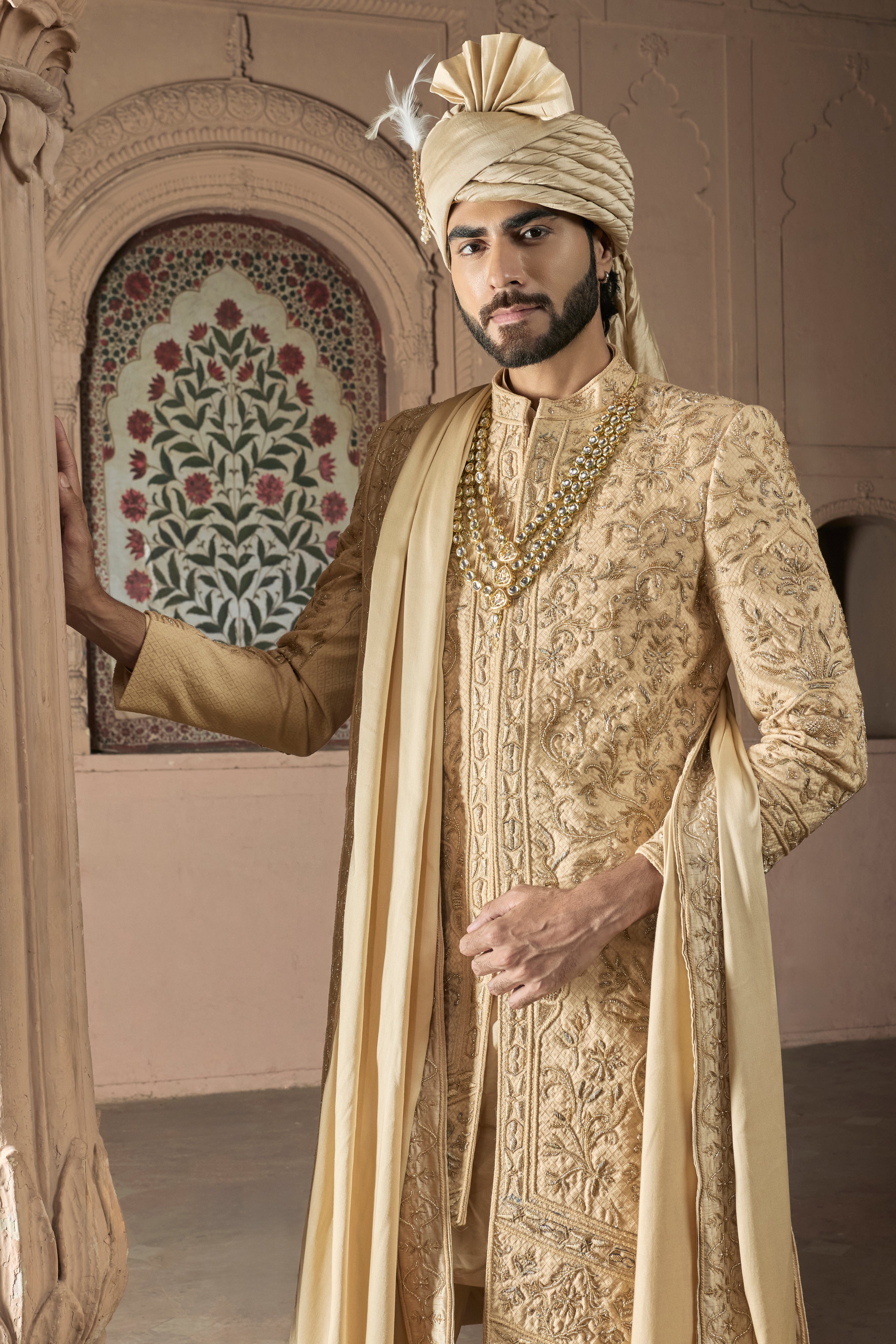 Raas “Svarna Leher” Gold 3D Sherwani