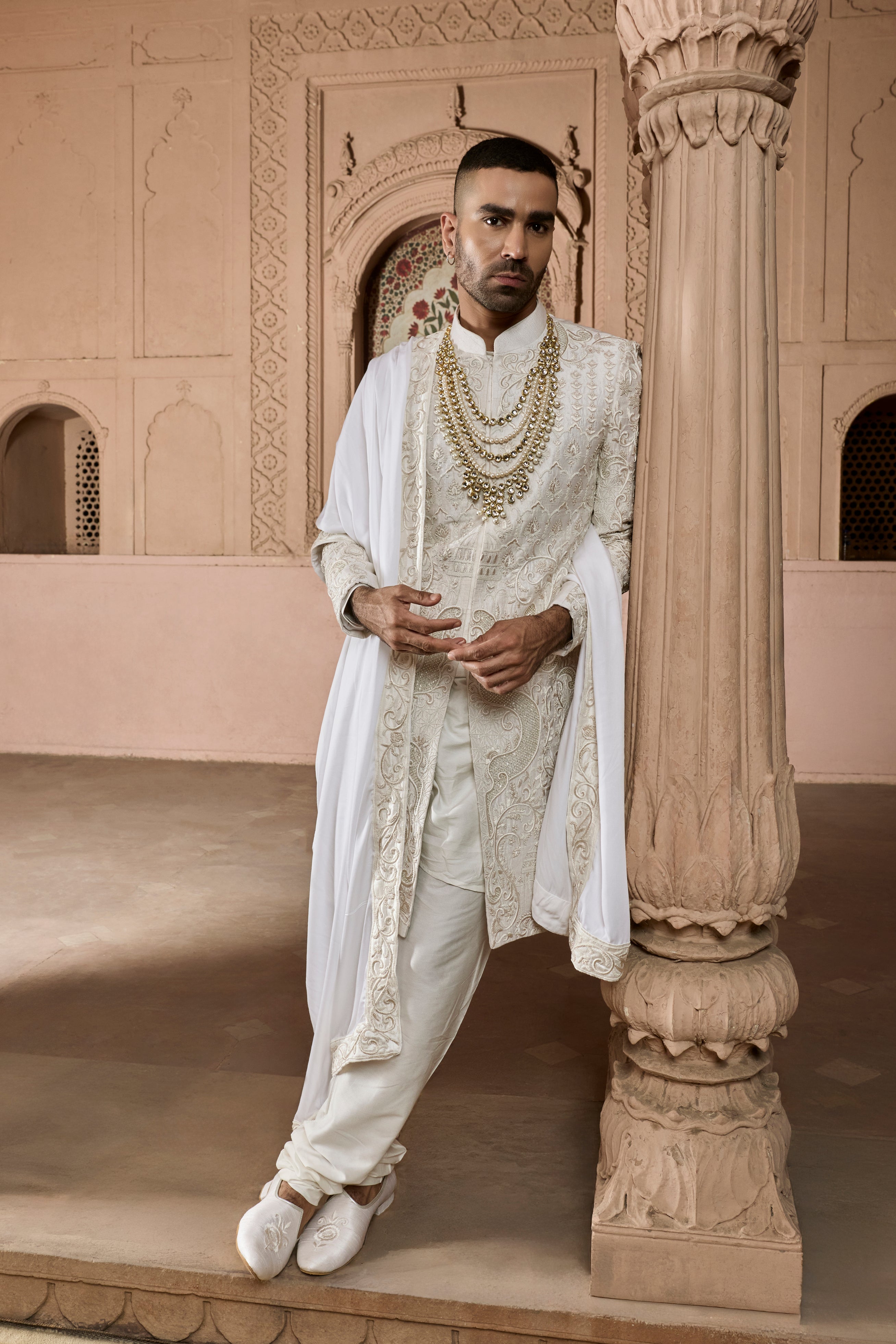 Raas “Sutra Utsav” Ivory 3D Sherwani