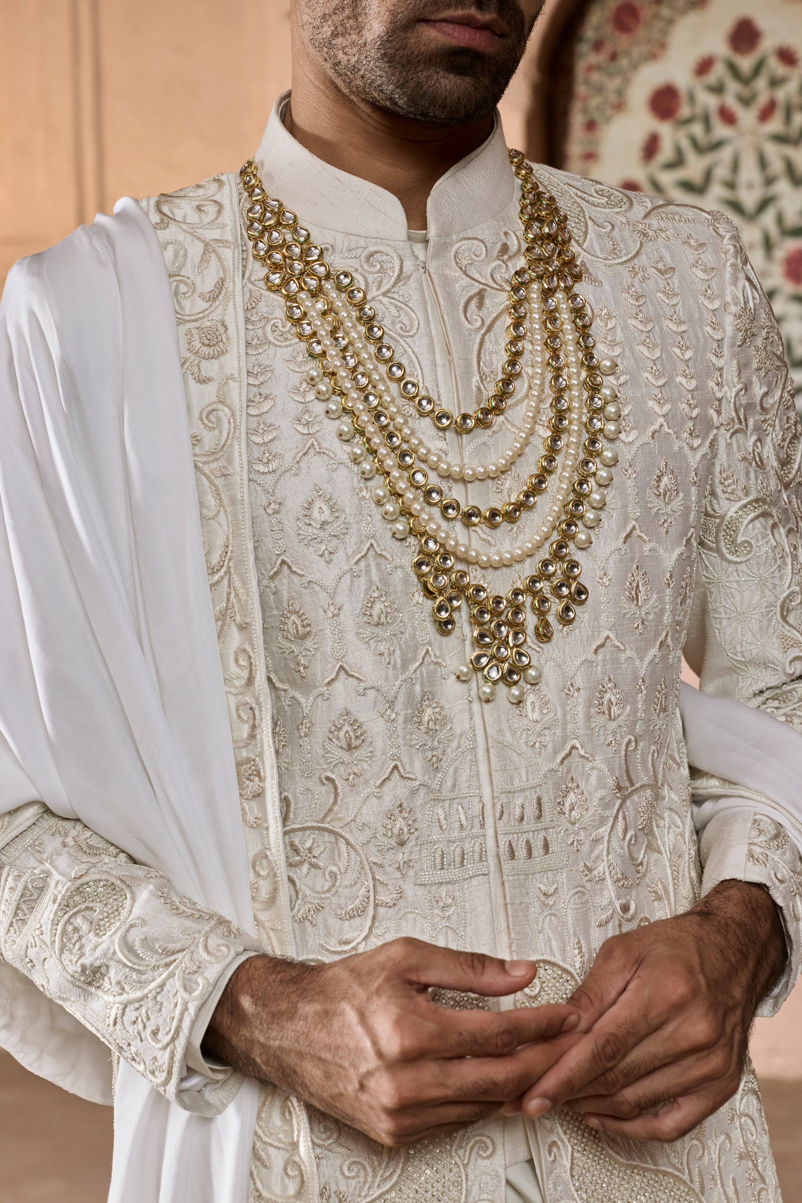 Raas “Sutra Utsav” Ivory 3D Sherwani