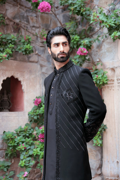 Black open Indo-Western with hand embroidery | Bhavya Bhasin Couture