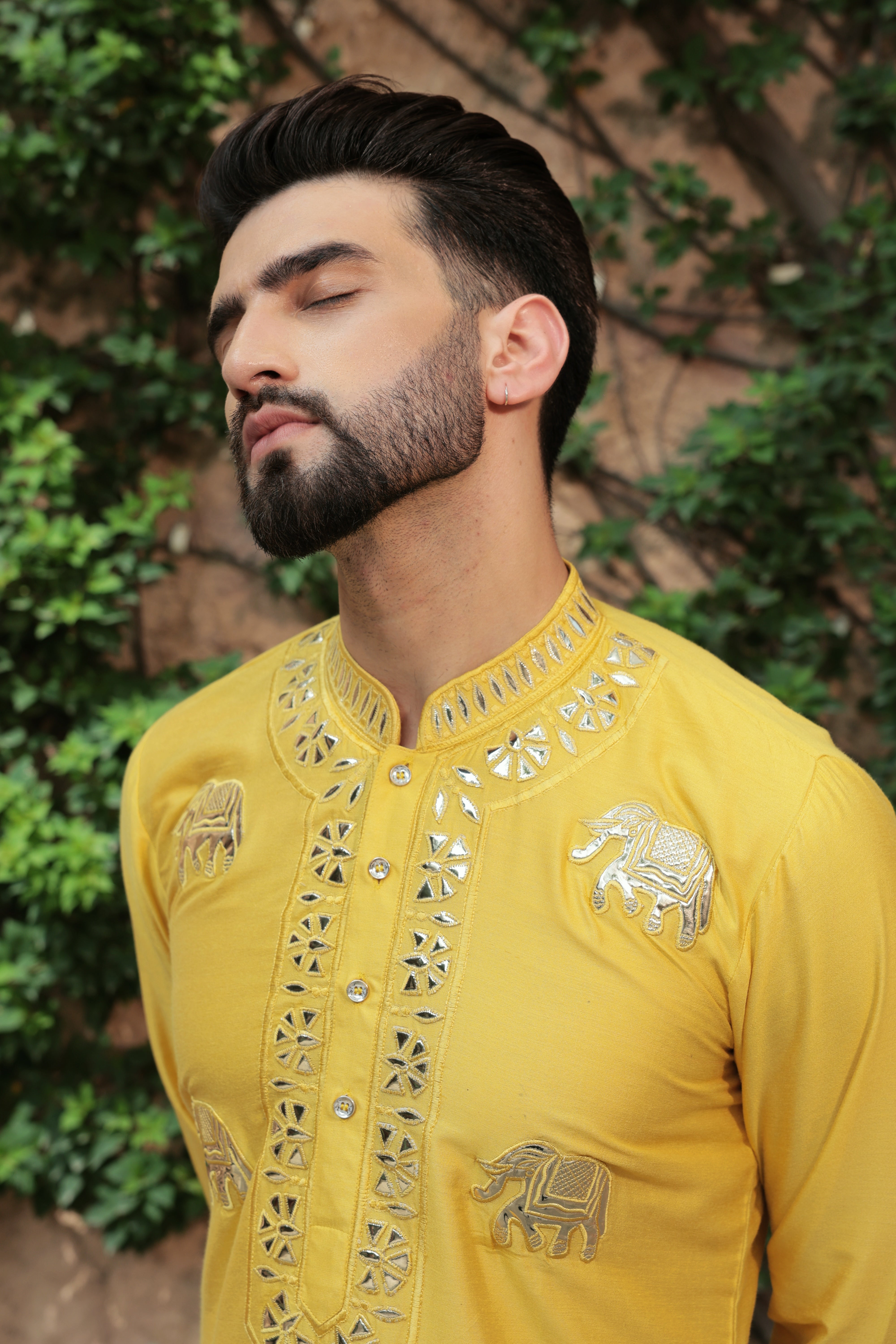 Yellow Kurta with Leatherite Embroidery