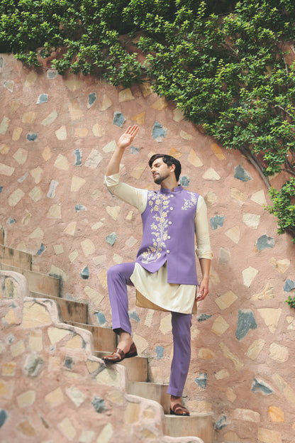 Lilac pintuck Nehru jacket set Indian festive | Bhavya Bhasin Couture