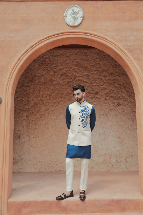 Ivory Nehru Jacket with Navy Kurta Set