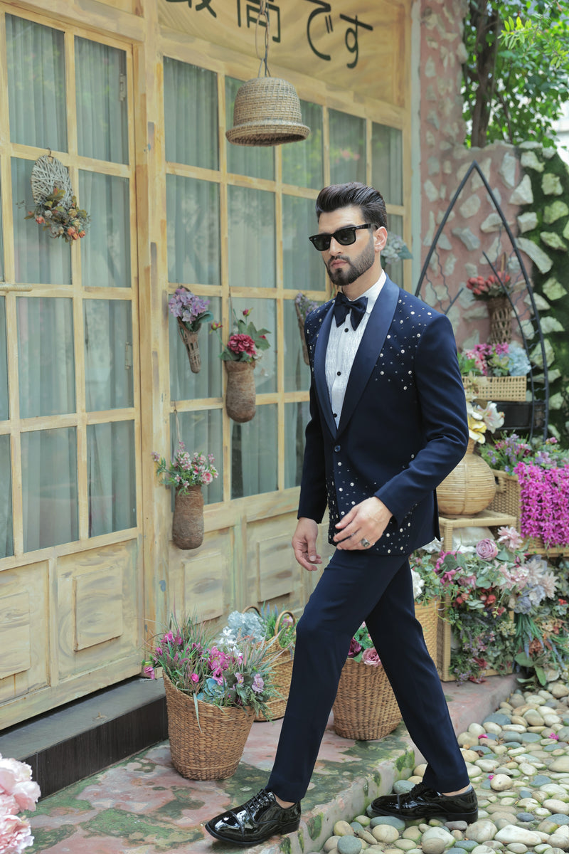 Hand Embroidered Tuxedo with Katdaana and Bead Detailing