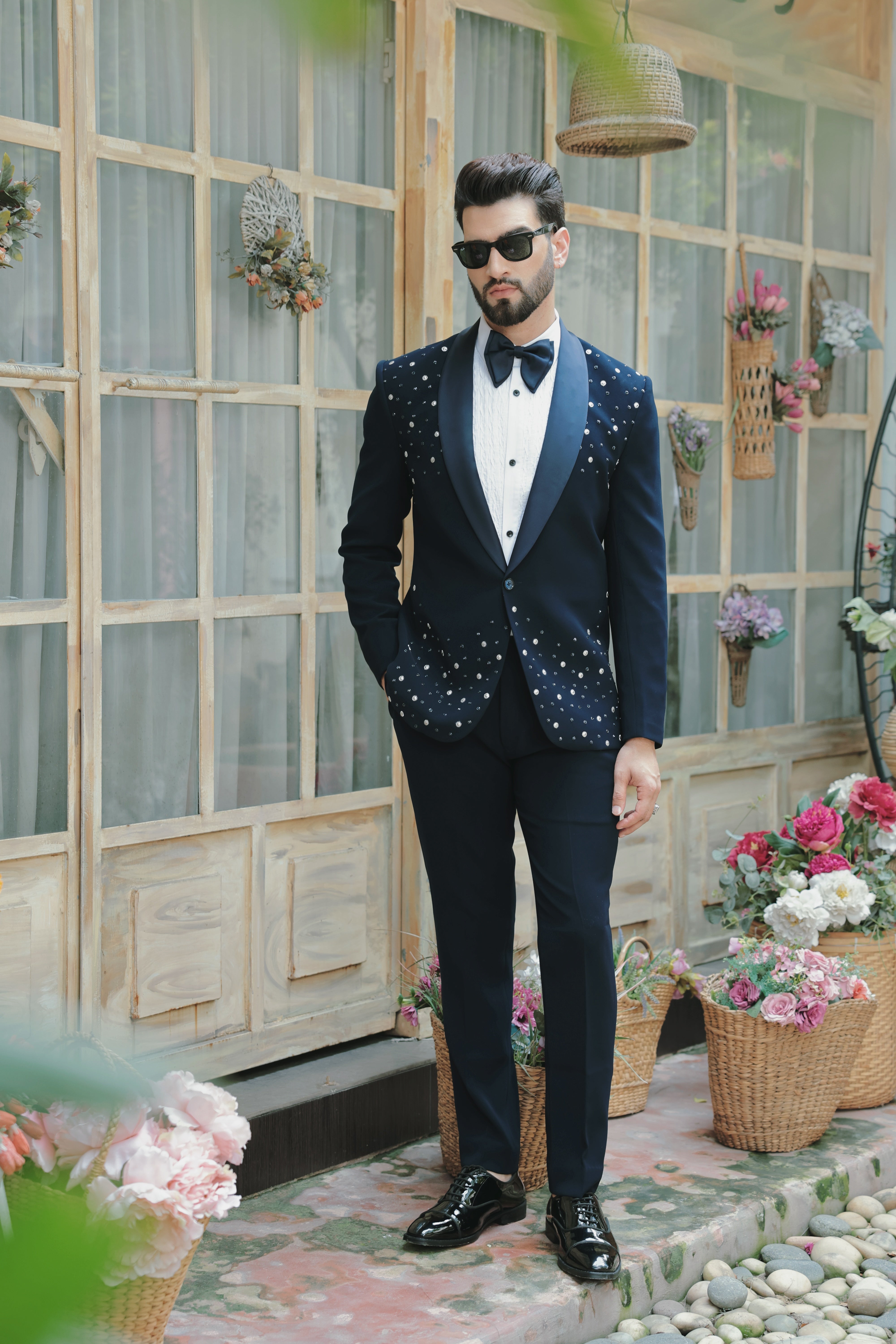 Hand Embroidered Tuxedo with Katdaana and Bead Detailing