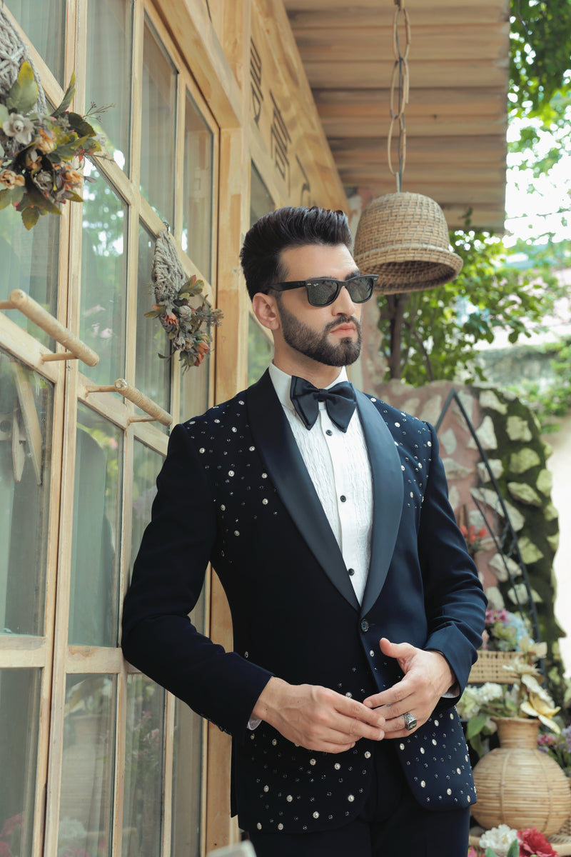 Hand Embroidered Tuxedo with Katdaana and Bead Detailing