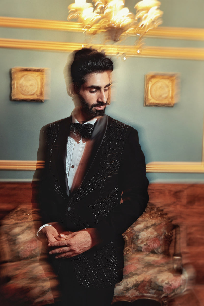 Black Tuxedo with 3D Cutdaana Embroidery