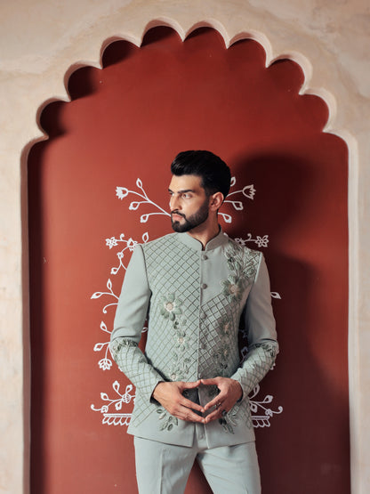 Pistachio Green Bandhgala with 3D Hand Embroidery