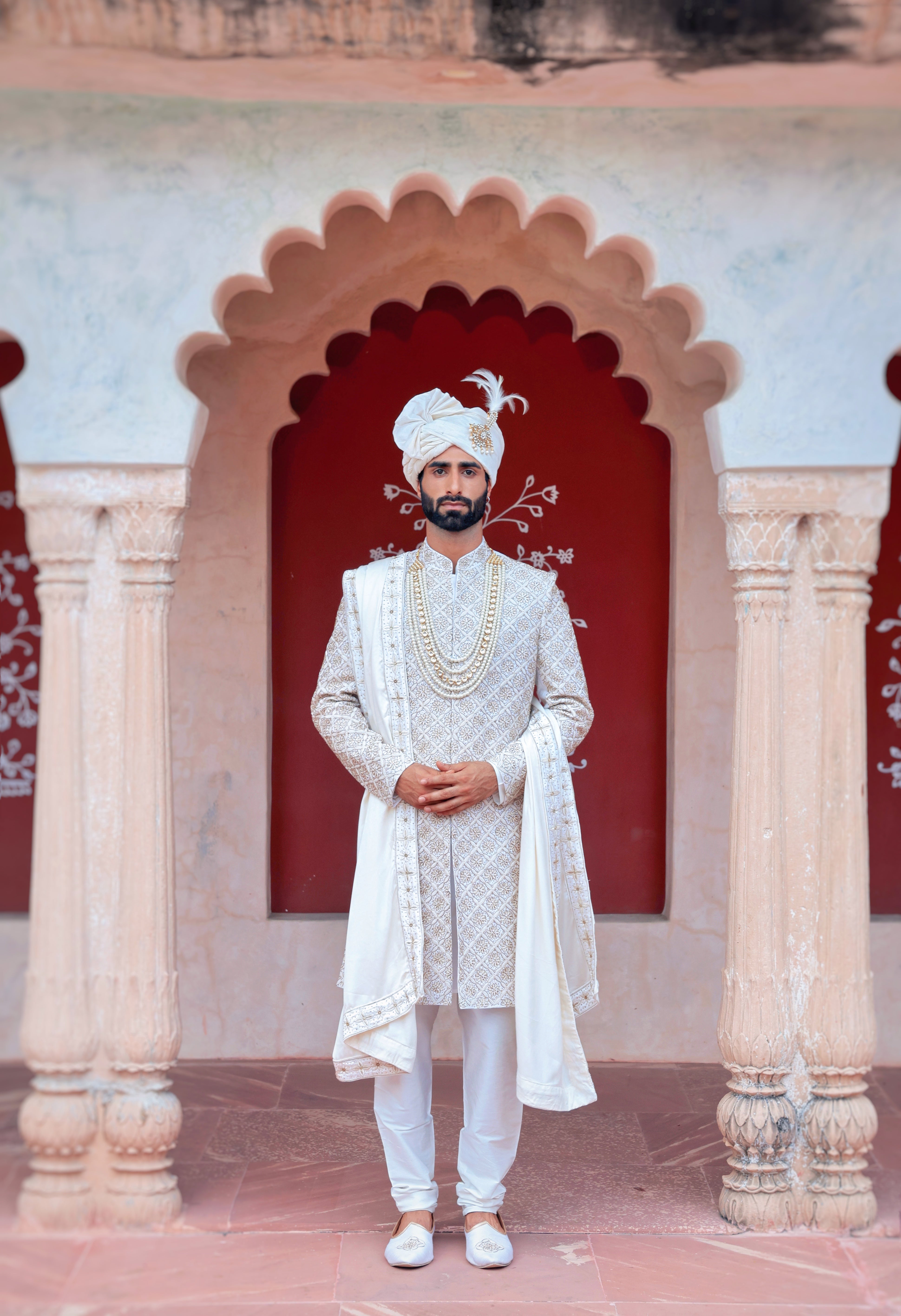 Ivory Sherwani with Gold Hand Embroidery