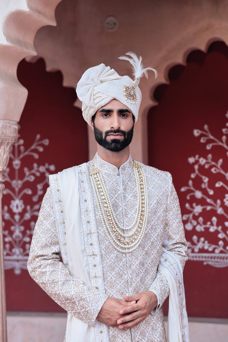 Ivory Sherwani with Gold Hand Embroidery