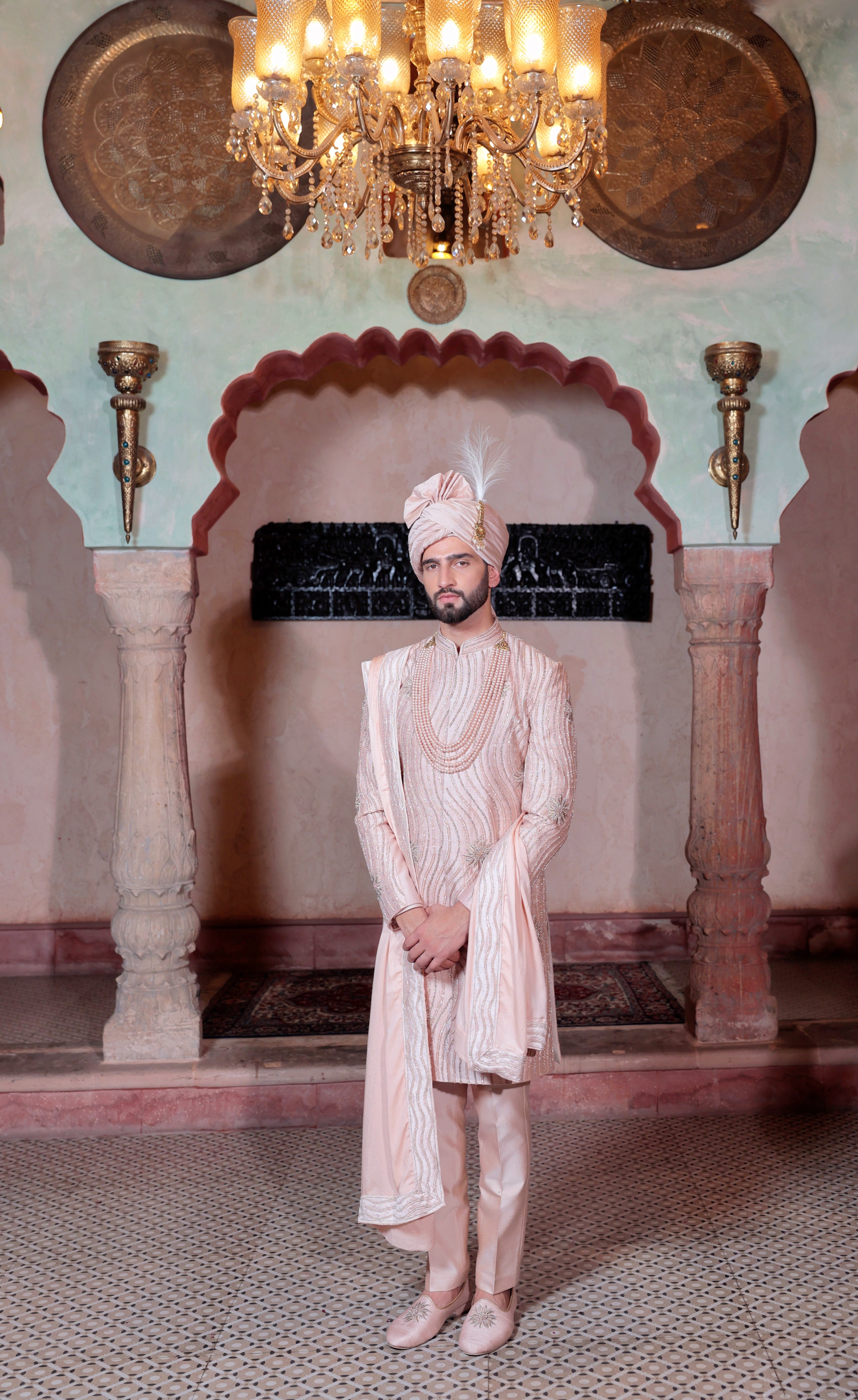 Light Blush Pink Sherwani with Hand Embroidery