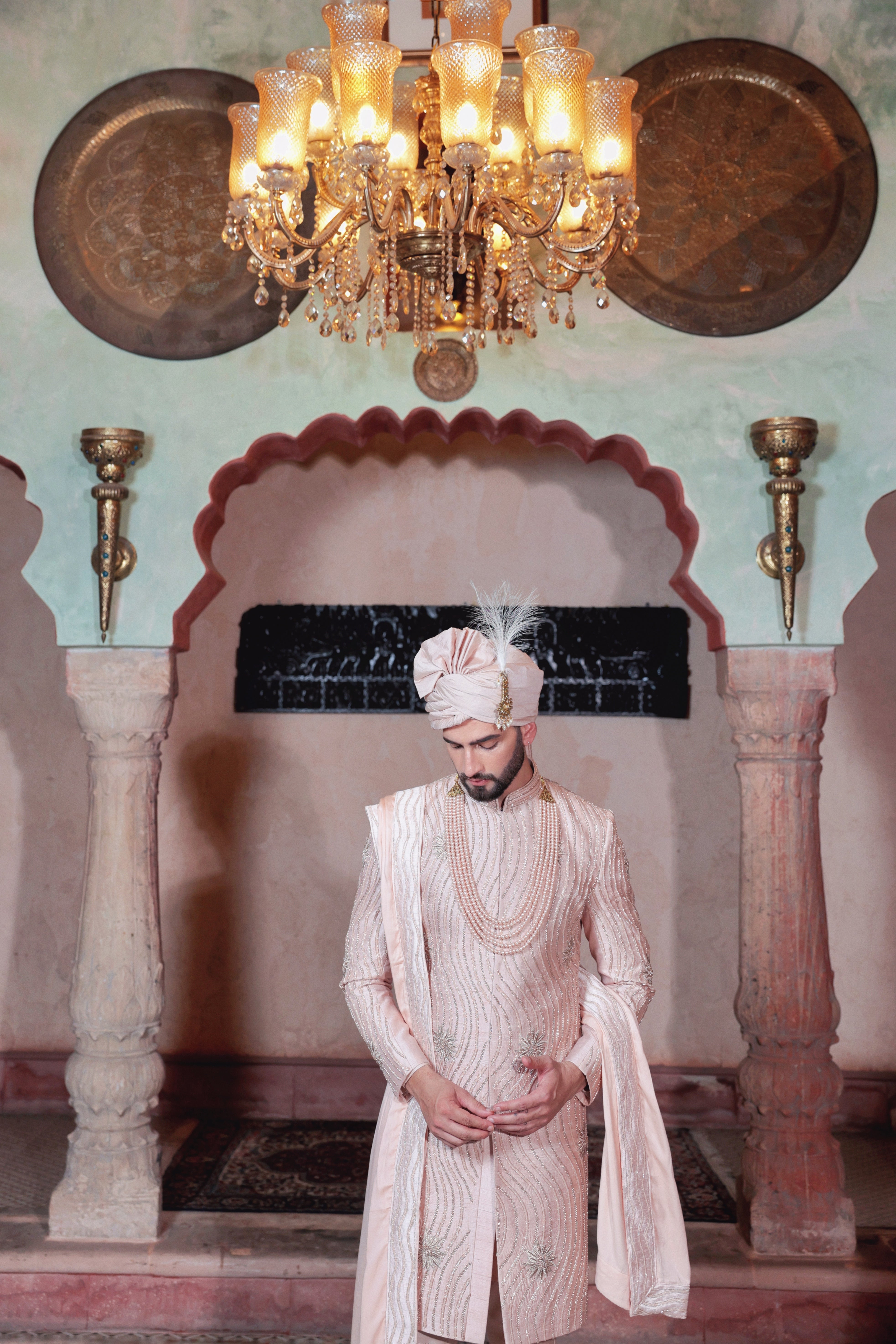 Light Blush Pink Sherwani with Hand Embroidery