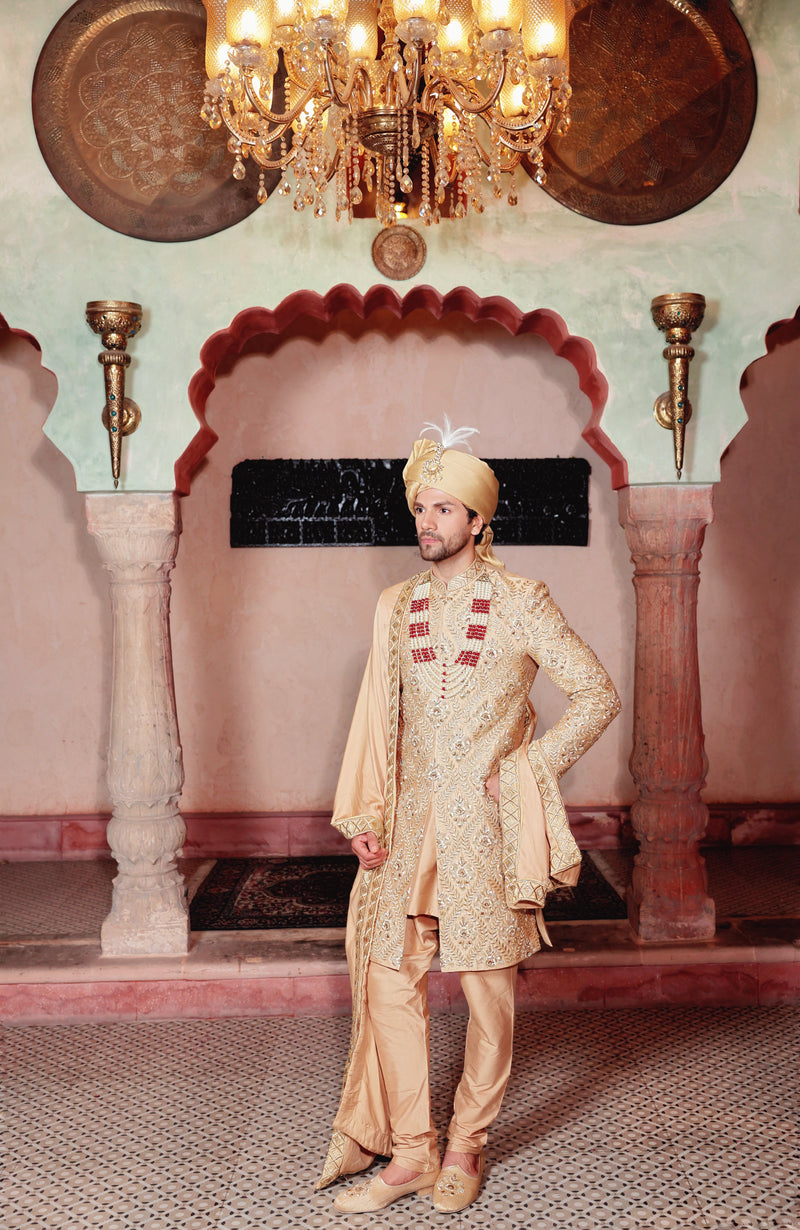 Gold Sherwani with Hand Embroidery