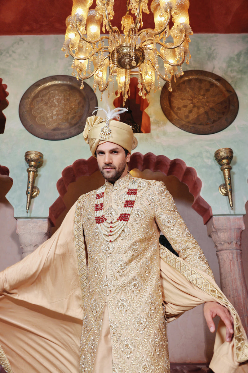 Gold Sherwani with Hand Embroidery