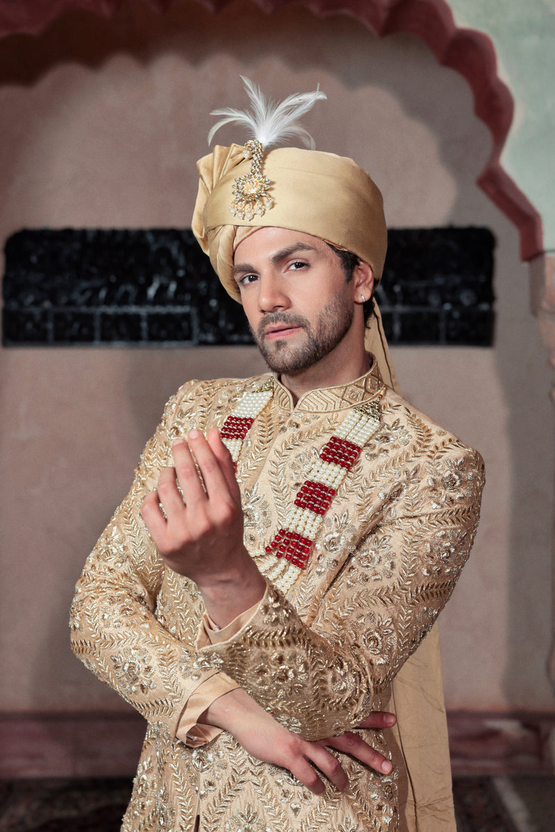 Gold Sherwani with Hand Embroidery