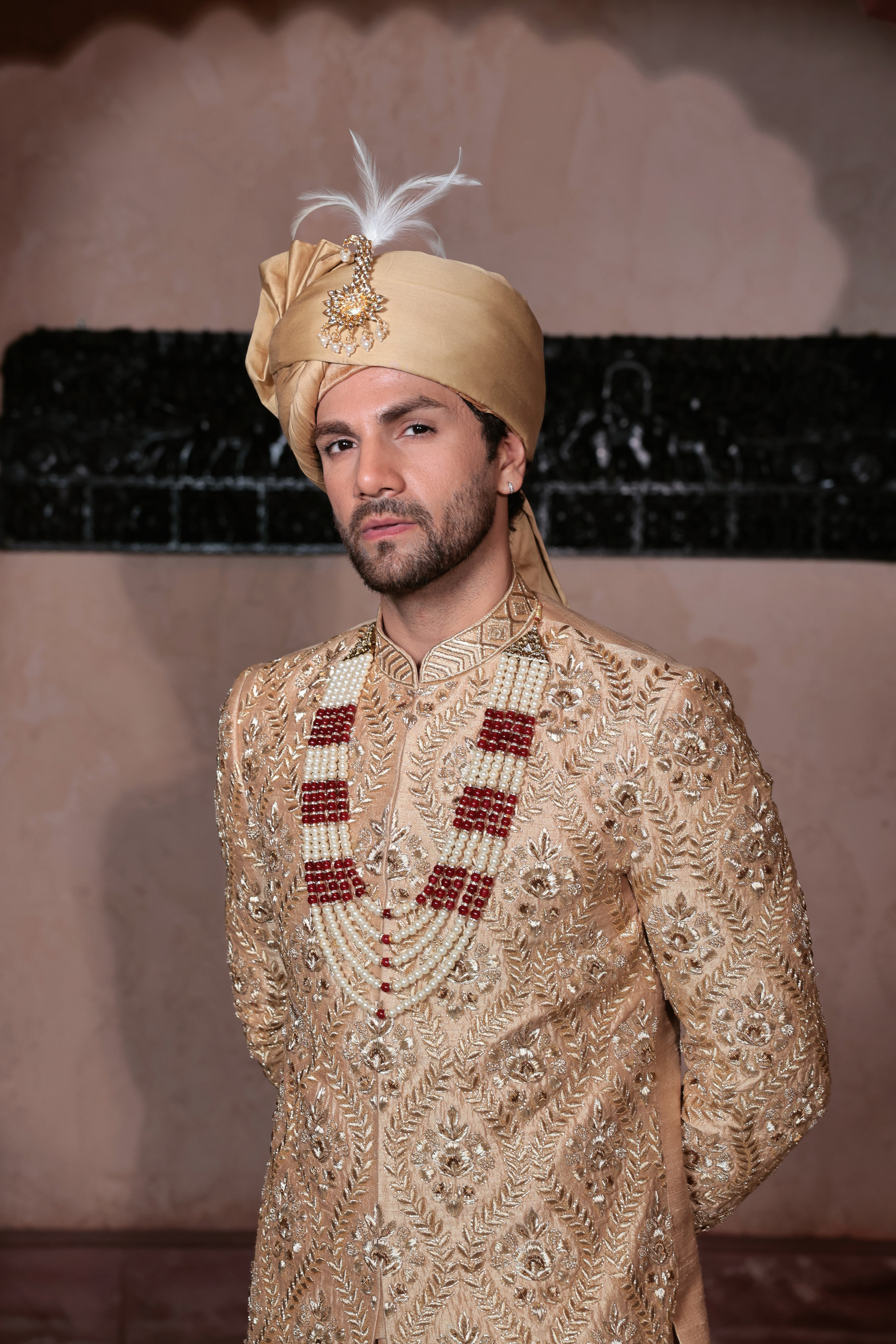 Gold Sherwani with Hand Embroidery