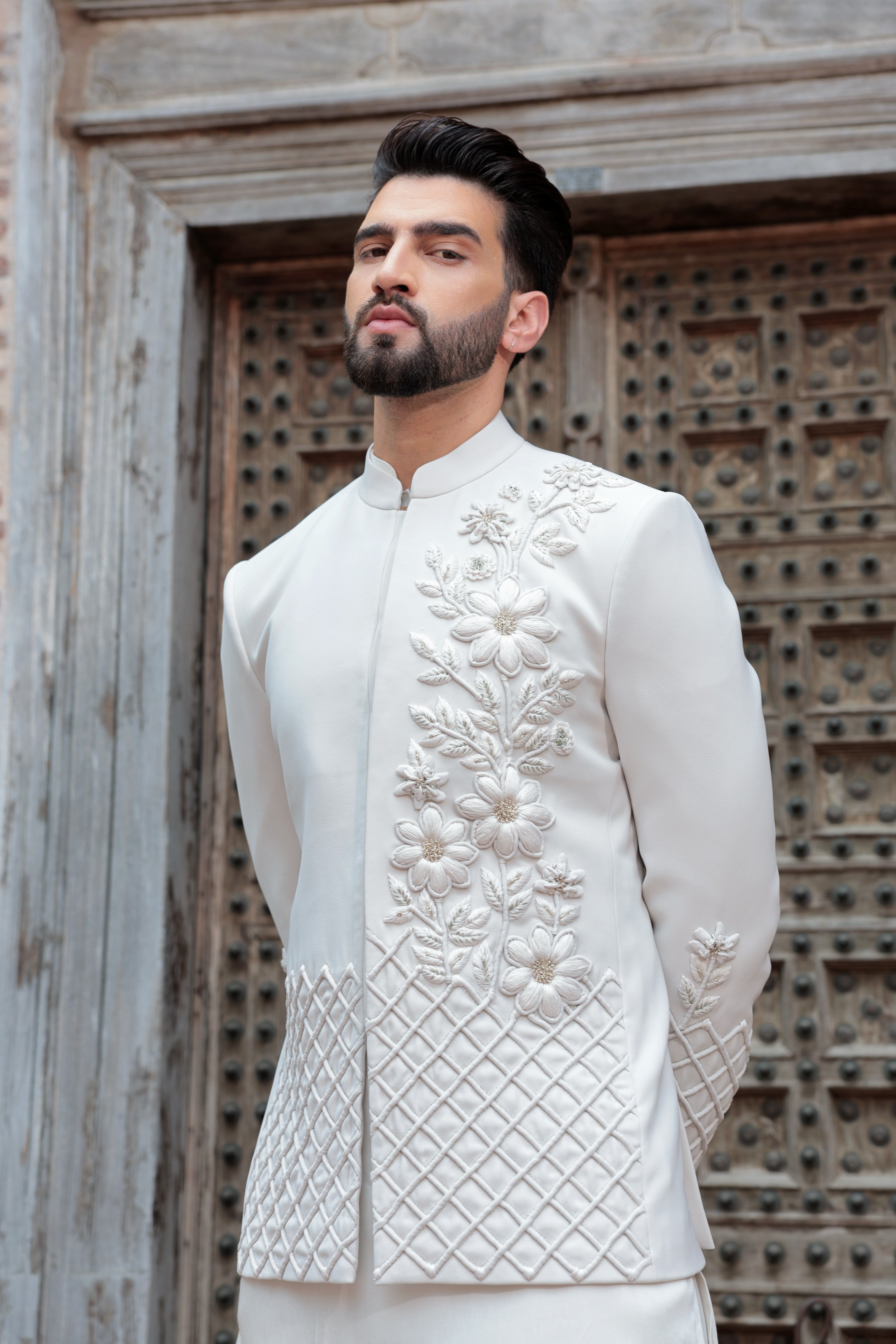 Ivory 2-in-1 Open Jacket with 3D Embroidery