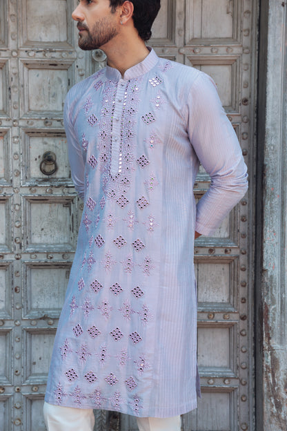 Lavender kurta with mirror thread embroidery festive | Bhavya Bhasin Couture