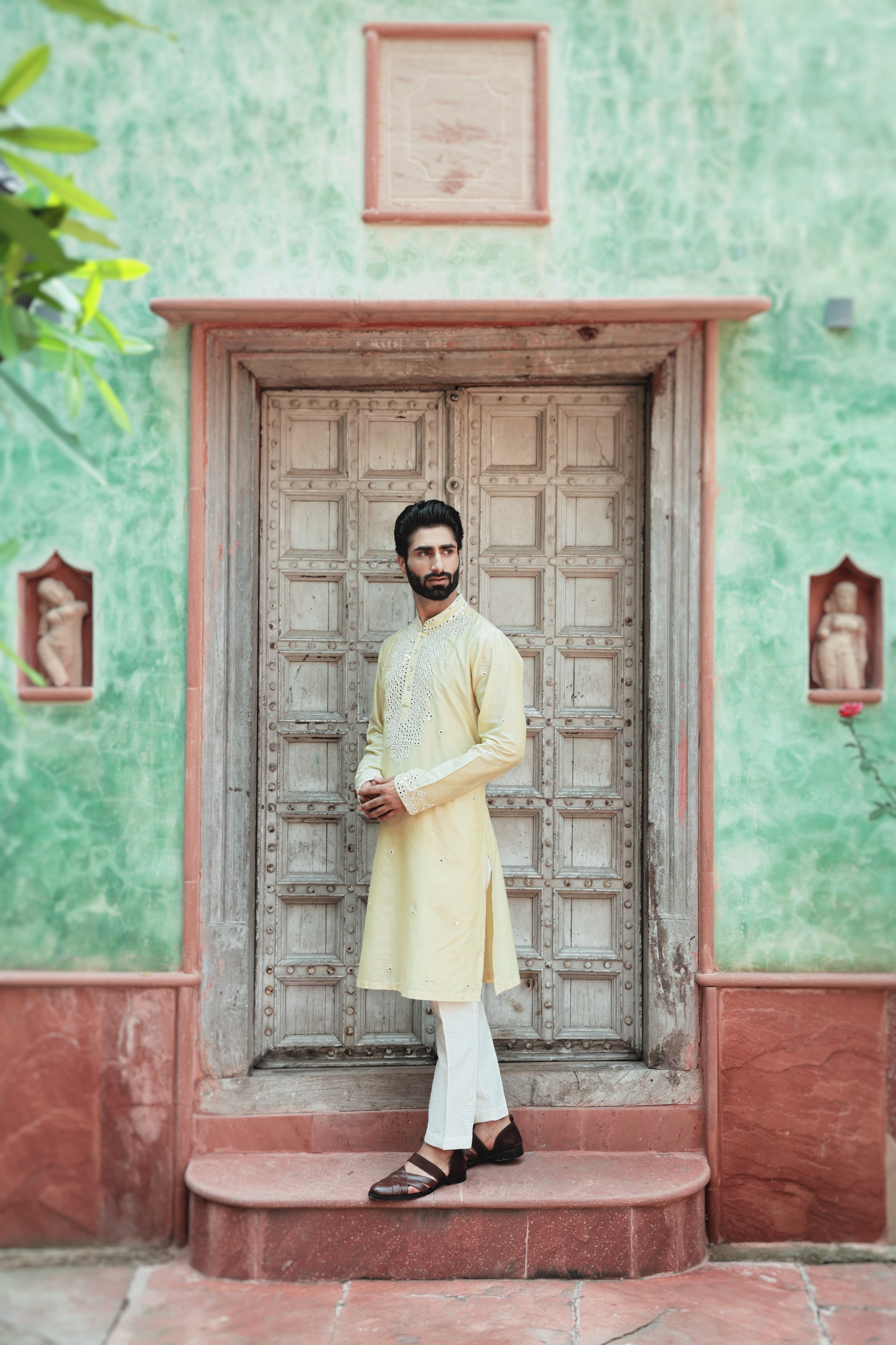 Lemon Yellow Kurta with Mirror Embroidery