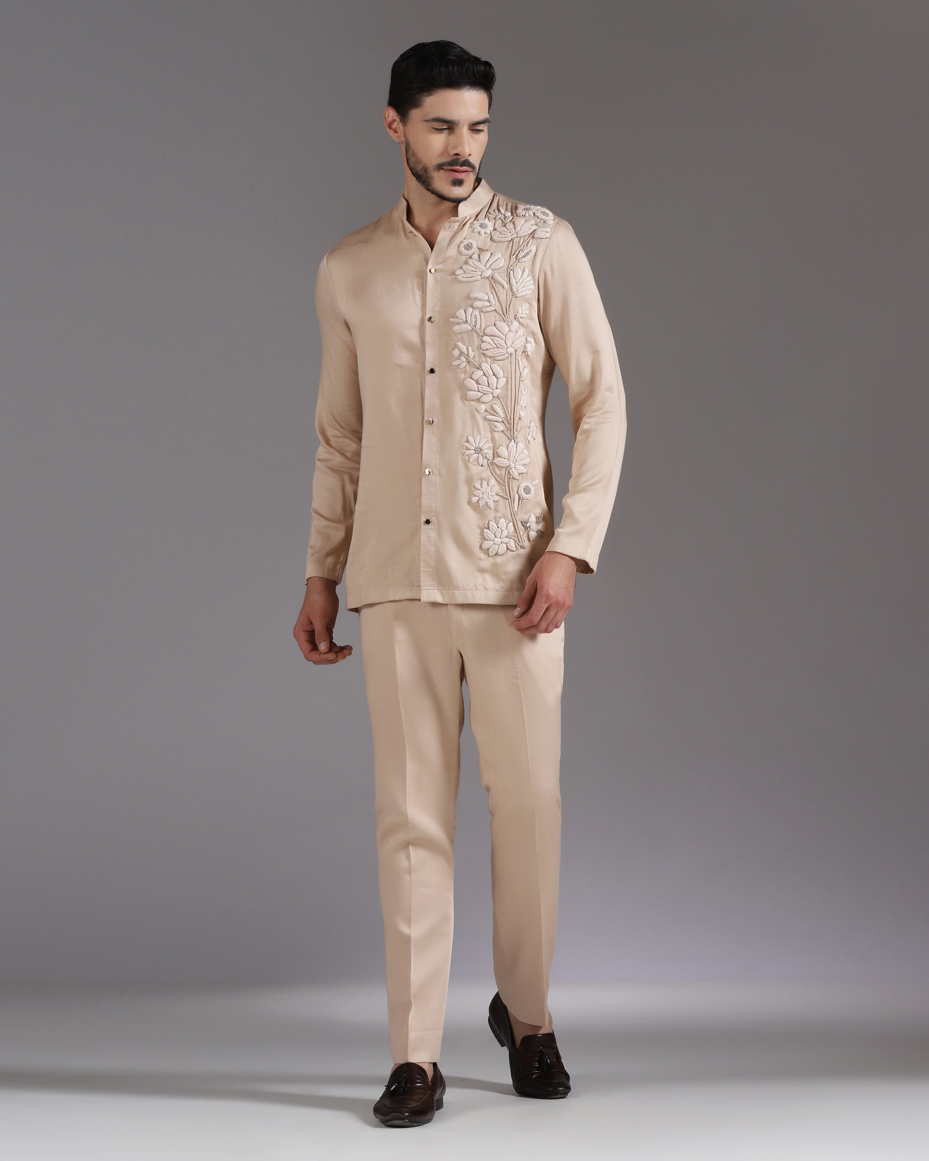 “Peach Bloom” 3D Hand-Embroidered Co-ord Set