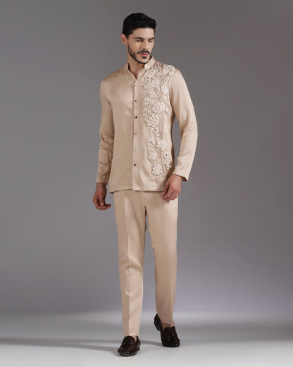 Bhavya Bhasin "Peach Bloom" 3D Hand-Embroidered Cotton Satin Co-ord Set