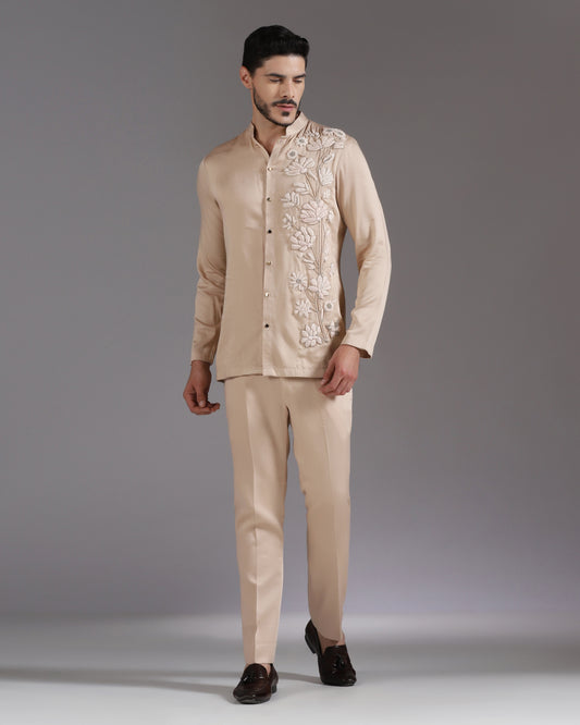 Bhavya Bhasin "Peach Bloom" 3D Hand-Embroidered Cotton Satin Co-ord Set