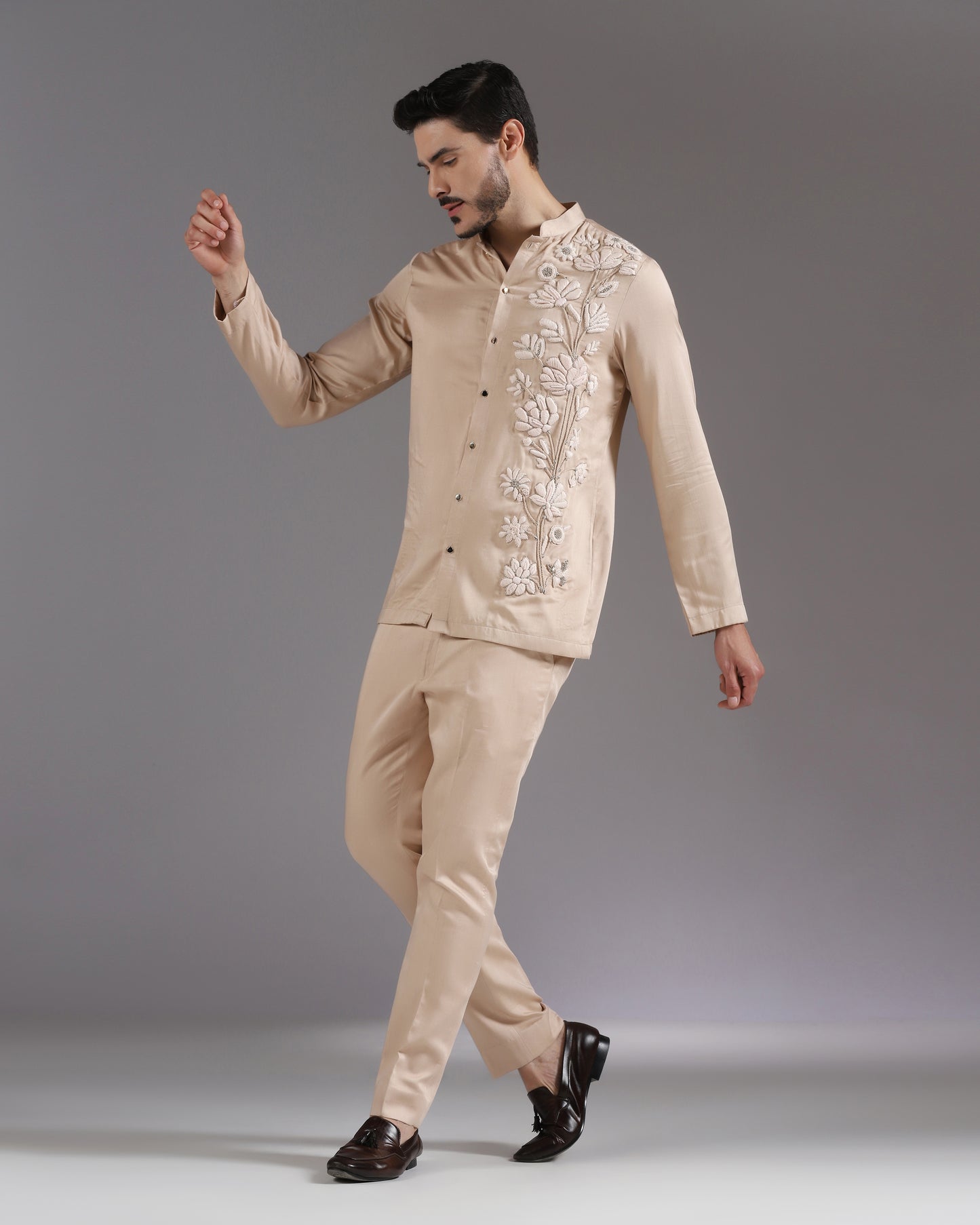 Bhavya Bhasin "Peach Bloom" 3D Hand-Embroidered Cotton Satin Co-ord Set