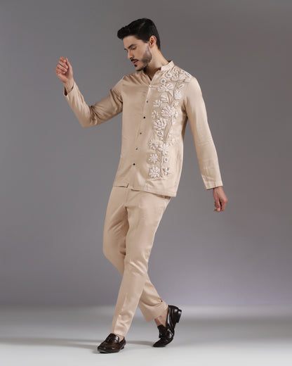 Bhavya Bhasin "Peach Bloom" 3D Hand-Embroidered Cotton Satin Co-ord Set