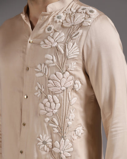 Bhavya Bhasin "Peach Bloom" 3D Hand-Embroidered Cotton Satin Co-ord Set