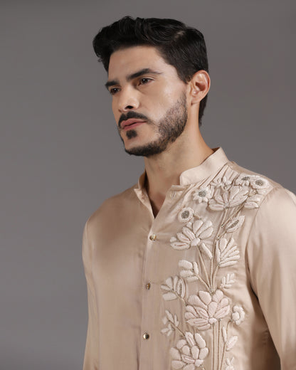 Bhavya Bhasin "Peach Bloom" 3D Hand-Embroidered Cotton Satin Co-ord Set