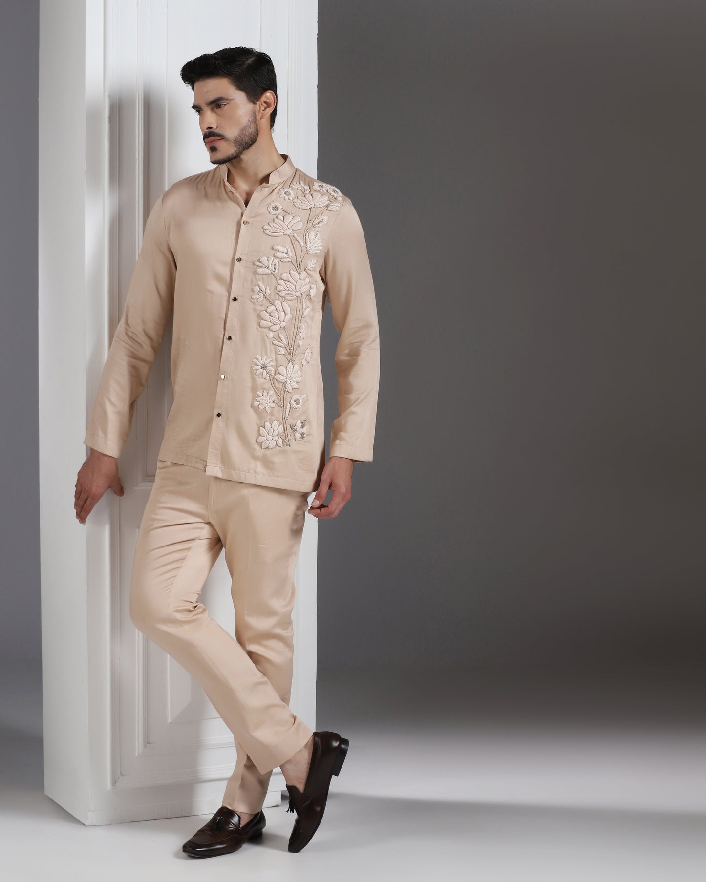 Bhavya Bhasin "Peach Bloom" 3D Hand-Embroidered Cotton Satin Co-ord Set