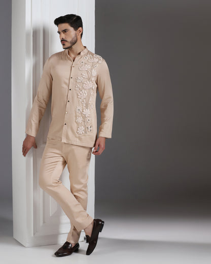 Bhavya Bhasin "Peach Bloom" 3D Hand-Embroidered Cotton Satin Co-ord Set